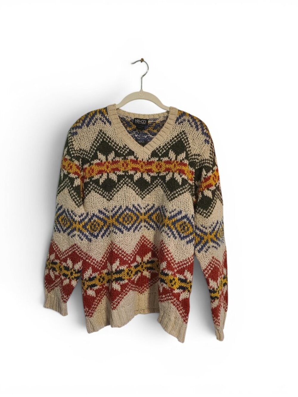 Vintage 90s Wool Blend V Neck Pullover Grandpa Fisherman Sweater Women's Small